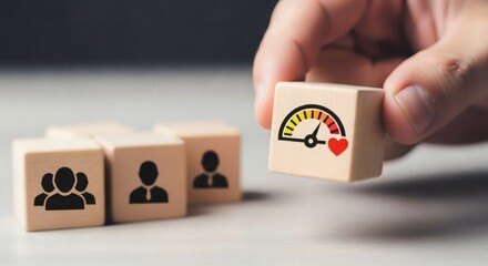 Soft skills and leadership concept showing emotional intelligence gauge selected beside team blocks for HR and workplace development.