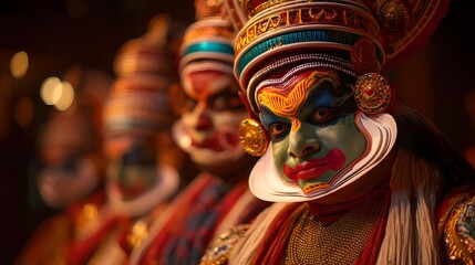 Traditional Kathakali Performer in Vibrant Makeup and Costume – Indian Classical Art Portrait