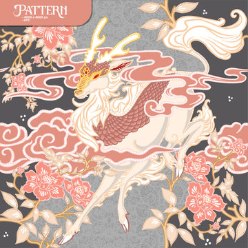 deer, kilin, qilin flower pattern batik design