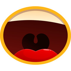 Open Mouth Illustration With Yellow Outline Red Lips And Dark Brown Interior Representing Oral Cavity And Sound Waves On A Transparent Background