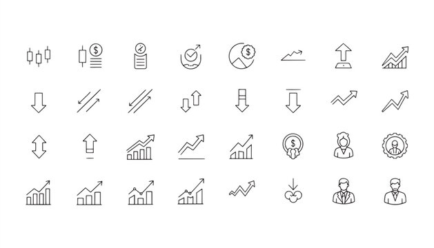 Increase & Decrease Icon Set &ndash; Stock Market, Growth, Profit & Trend Vector Illustration
