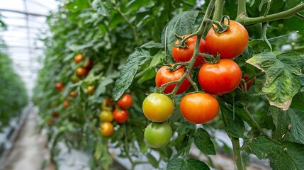 Growing Fresh Tomatoes in Greenhouse Agriculture for Healthy Food Production