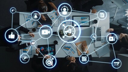 Content marketing interface with data dashboards, analytics charts, and content tools. Marketing...