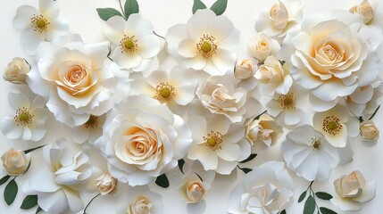 Delicate Paper Flowers in Soft Cream and Peach Tones for Decoration