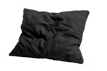 Black pillow with soft fabric texture, providing comfort and relaxation for sleeping and home decor, background transparent
