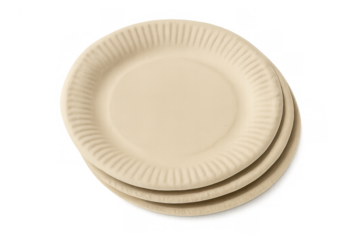 Stack of eco-friendly paper plates, biodegradable disposable tableware for picnic and party event, transparent background