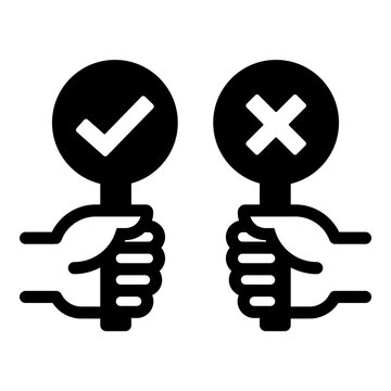 Opposing opinions icon, symbolizing agree and disagree choices, voting actions, and decision-making. Ideal for surveys, polls, ratings, comments, discussions, and debate themes.
