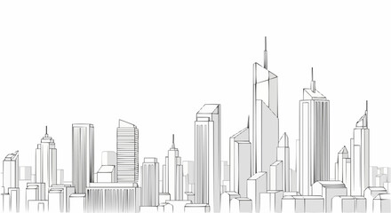 Obraz premium Detailed Sketch of a Modern City Skyline with Tall Buildings.