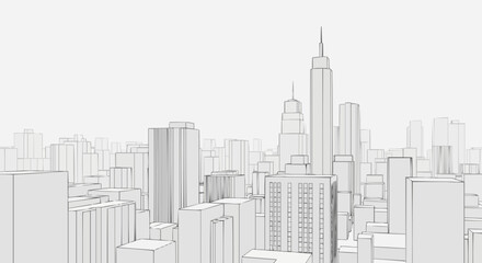 Obraz premium Modern City Skyline Architectural Sketch Drawing.