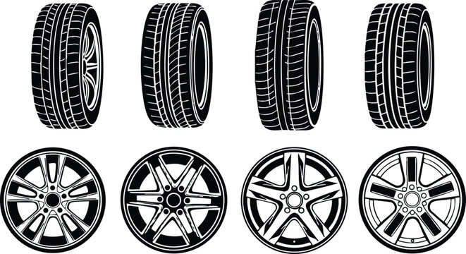 Various car tires and rims showcasing different styles and designs for automotive enthusiasts and professionals 