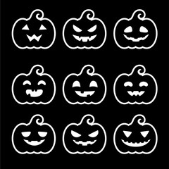White Outline Black Background Pumpkin Icons