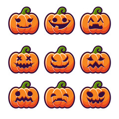 Flat Outline Halloween Pumpkin Icons