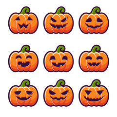 Flat Pumpkin Icons with Outline