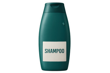 Teal plastic shampoo bottle with blank label for branding mockup demonstrating personal hygiene and hair care product