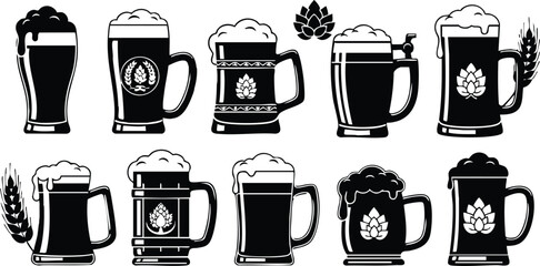Various beer mugs and glasses showcasing different styles and designs for beer enthusiasts and brewers 