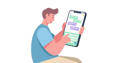 Young man engrossed in texting on his smartphone communicating digitally.