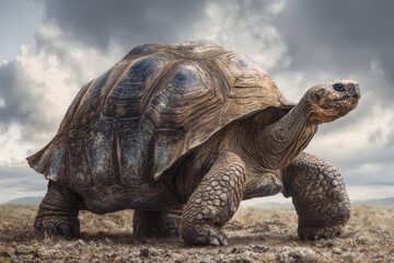 Obraz premium A large tortoise, its textured shell and wrinkled skin captured in a full, detailed view
