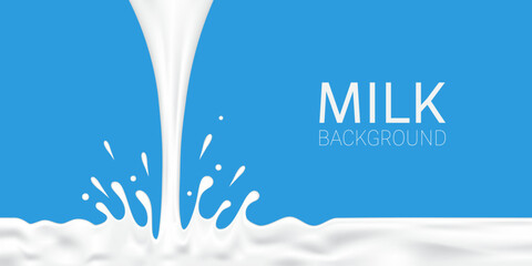 Falling milk with splashes and droplets background vector illustration