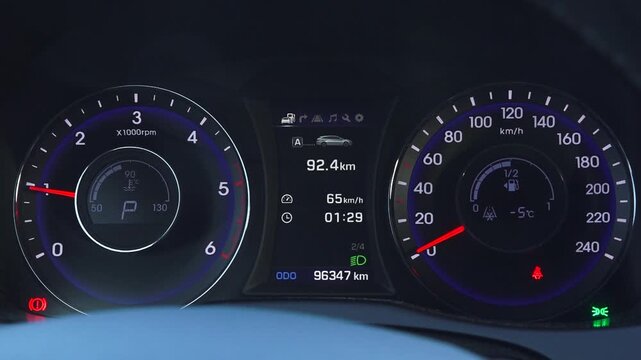 Car Dashboard Instrument Cluster With Speedometer Tachometer Digital Display In Vehicle