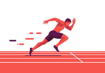 Obraz premium Dynamic flat style track runner sprinting on red athletic track