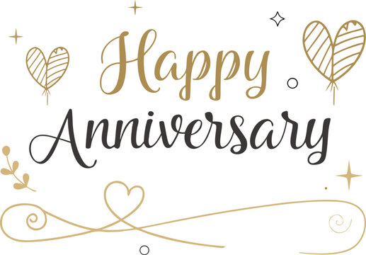 Elegant Happy Anniversary Card Design with Heart Balloons, Swirls and Festive Celebration Elements
