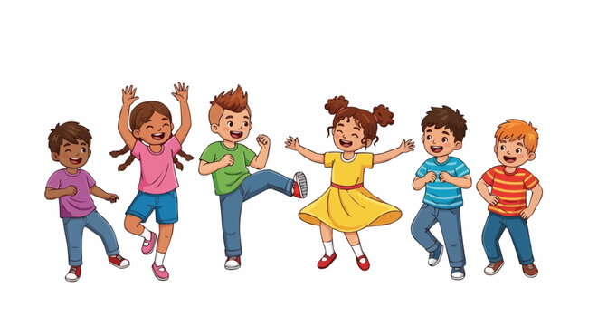 Group of diverse happy children dancing and playing together. - Powered by Adobe