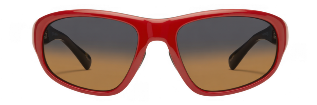 Red sunglasses with gradient lenses isolated on a transparent background