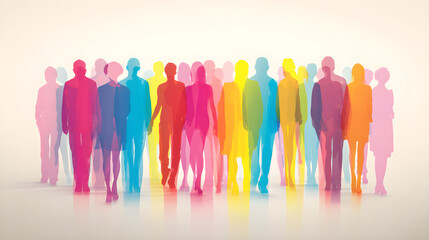 Diverse colorful people silhouettes walking representing community and teamwork