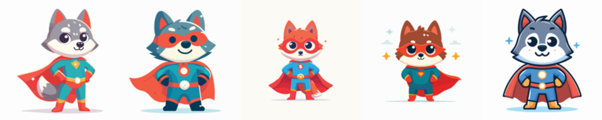 cute wolf vector in super hero costume