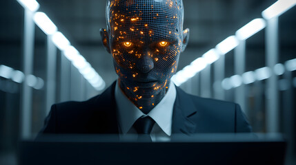 Cyborg businessman working using advanced artificial intelligence technology
