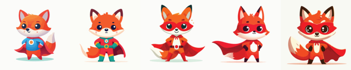 cute fox vector in super hero costume