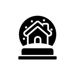 A classic snow globe icon featuring a small house and falling snow, symbolizing winter magic, holiday nostalgia, cozy home moments, and festive seasonal decoration for cheerful Christmas themes.