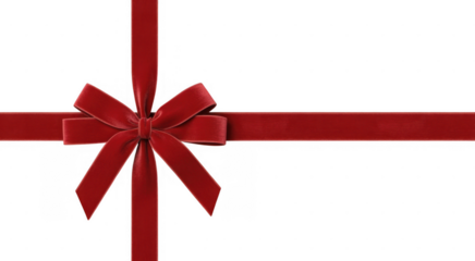 Red velvet ribbon bow on black isolated on a transparent background