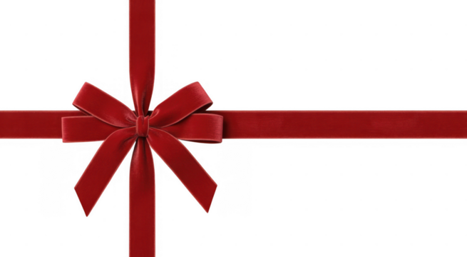 Red velvet ribbon bow on black isolated on a transparent background