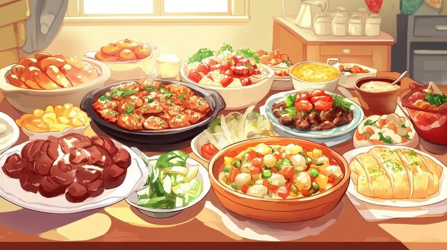 A variety of delicious dishes on a festive dinner table