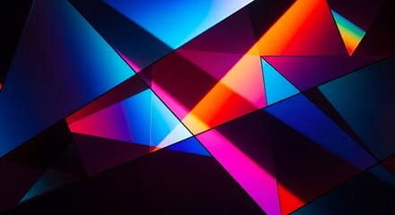 Abstract geometric design with vibrant colorful triangles and dynamic lighting
