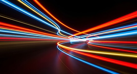 Abstract light trails with dynamic motion and vivid colors on dark background