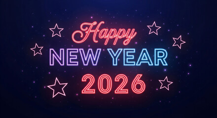 2026 Happy new year 2026 neon animated background greetings happy new year 2026 fireworks neon blue purple text 4k looping
