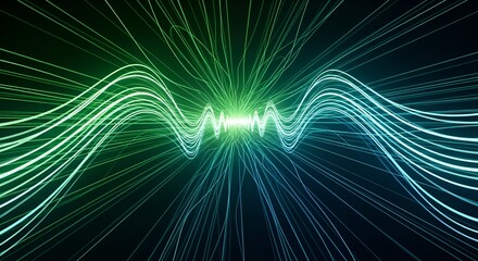 Abstract Light Trails with Vibrant Green and Blue Hues on a Dark Background