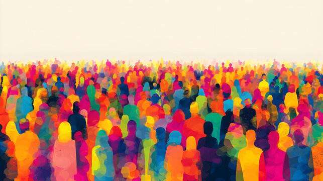 Diverse colorful people creating large community crowd