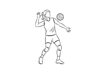 Fototapeta premium Female volleyball player serving ball in dynamic line art