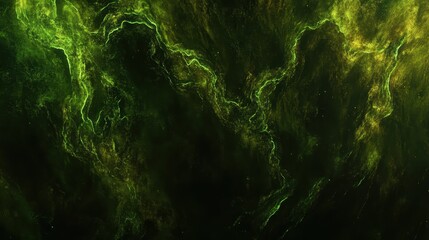 An abstract topographic map rendered in glowing bioluminescent green light with intricate organic patterns on a dark textured surface