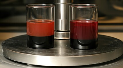 Centrifuge Tubes Containing Distinct Red and Black Liquid Phases