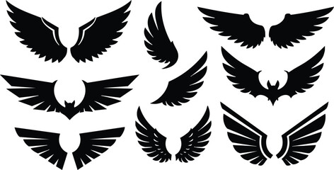 Obraz premium Various Artistic Wing Designs for Creative Projects and Illustrations Featuring Unique Styles and Shapes 