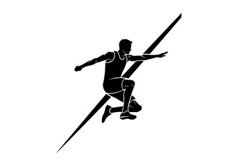 Dynamic silhouette of a long jumper in mid-air