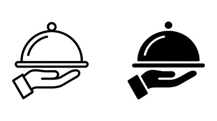 Fototapeta premium Professional waiter's hand holding a cloche tray icon set, symbolizing elegant dining, catering service, gourmet food presentation, and hospitality.