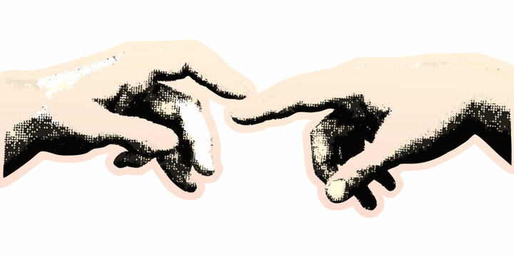 Creation of adam inspired hands with halftone effect and pale colors