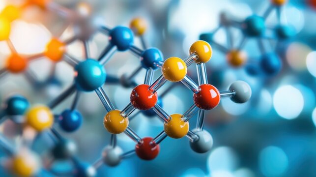 Colorful molecular model in macro view highlighting structure
