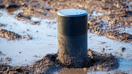 Cylindrical Sensor Partially Buried in Soil and Water Outdoors