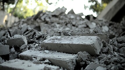 Fragmented Concrete Piles from a Demolished Construction Site